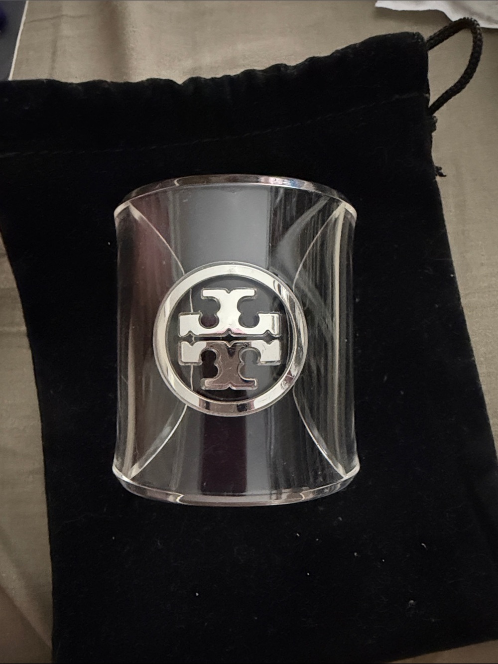 Tory Burch Clear Acrylic Bracelet with Silver logo